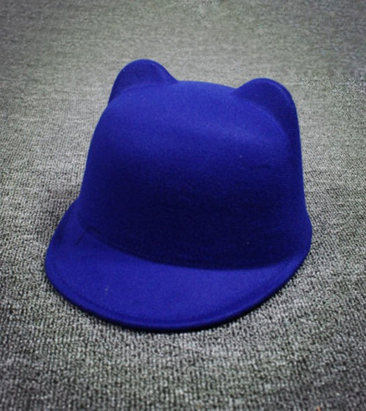 Cat Ears Wool Derby Bowler Cap